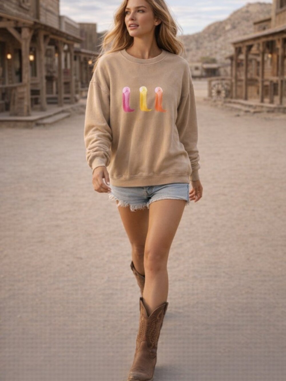 Chicka-D Charlie Southern Ribbed Western Boots‎ Women M Long Sleeve Pullover Y2K
